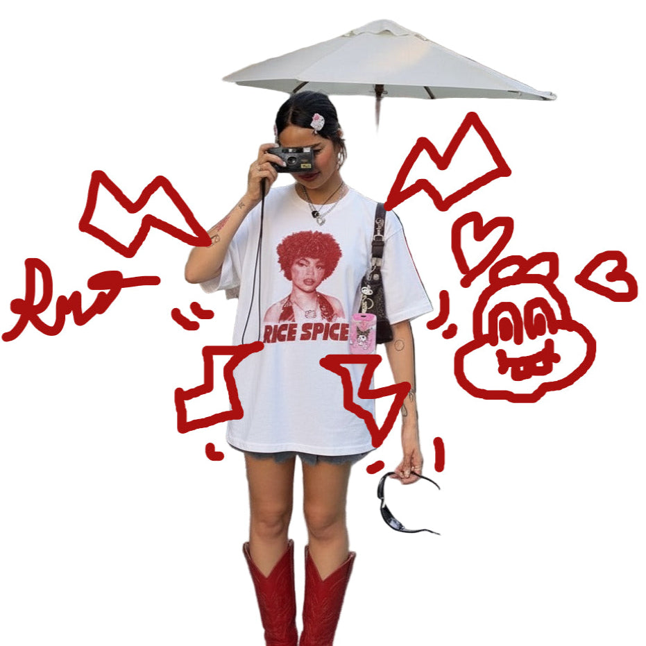 White Oversize T-Shirt - 'RICE SPICE'