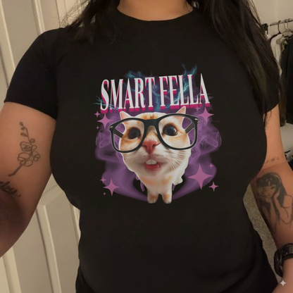 Smart Fella Cat Graphic Tee | Fun Pet Lover Gift, Casual Wear, Birthday Present, Animal Apparel, Everyday Style, meme shirt, cool shirt
