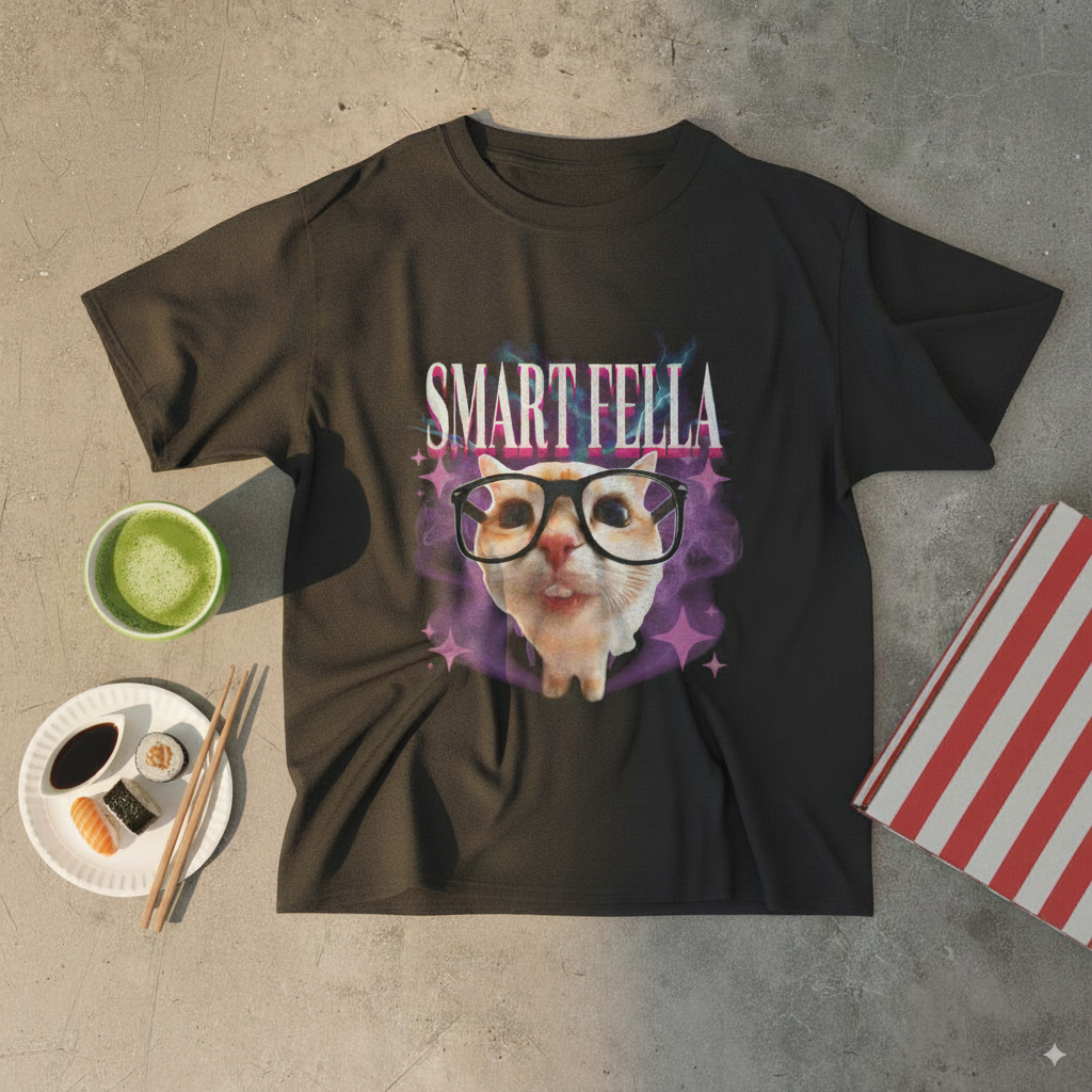 Smart Fella Cat Graphic Tee | Fun Pet Lover Gift, Casual Wear, Birthday Present, Animal Apparel, Everyday Style, meme shirt, cool shirt