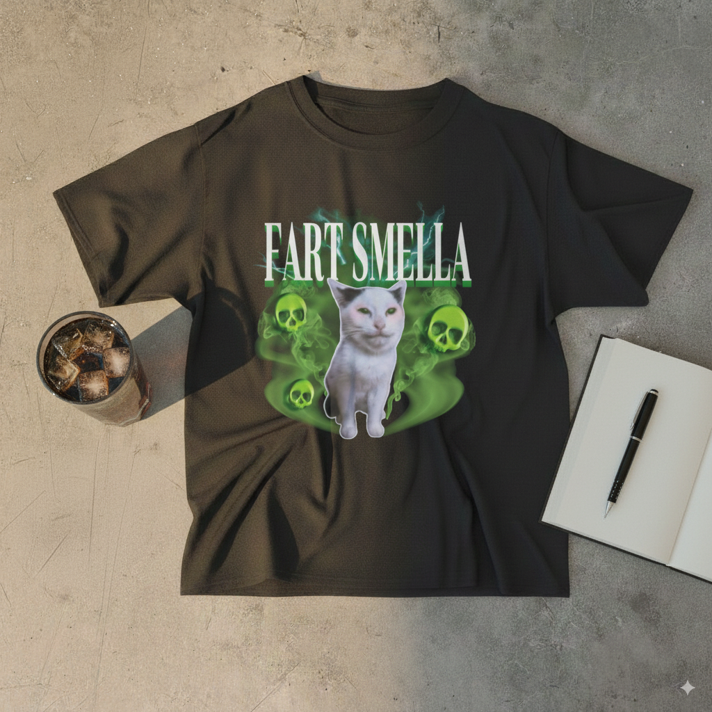 Funny Cat Graphic Tee - Fart Smella, Gift for Cat Lovers, Unique T-Shirt, Humorous Apparel, Pet Owner Gift, Novelty Tee